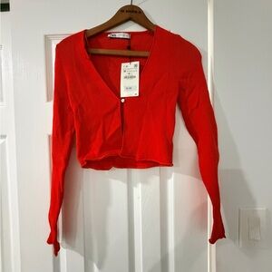 Zara Scarlet Ribbed Long Sleeve Crop Top